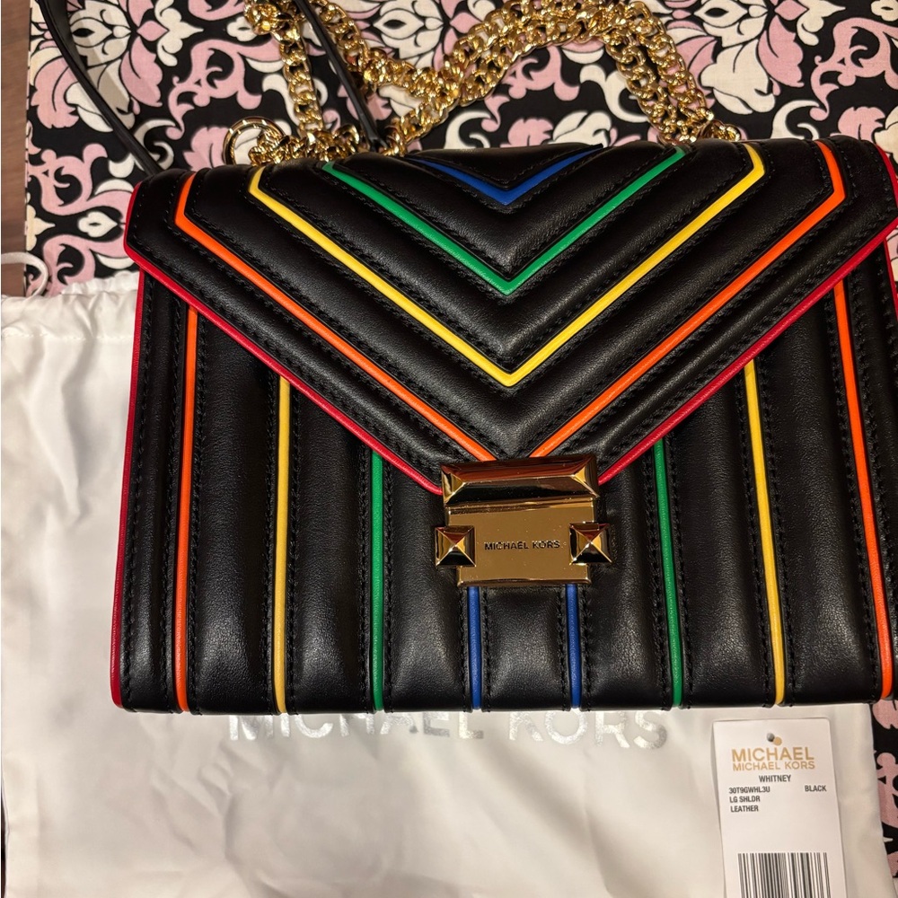 Michael Kors Black and Red Crossbody Bag with Chevron Design